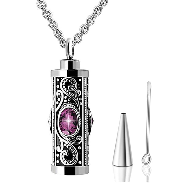 Bijoux reliquaire en cristal et acier inoxydable, pendentif en forme de cylindre, pierre de naissance cendre - Urne Cinéraire Lambert