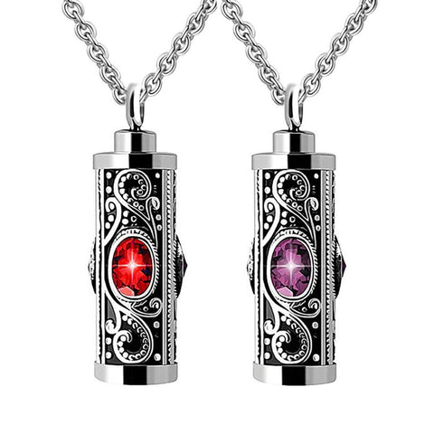 Bijoux reliquaire en cristal et acier inoxydable, pendentif en forme de cylindre, pierre de naissance cendre - Urne Cinéraire Lambert