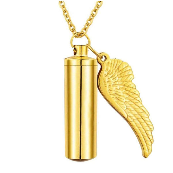 Collier cylindrique, pendentif avec aile d'ange cendre - Urne Cinéraire Lambert