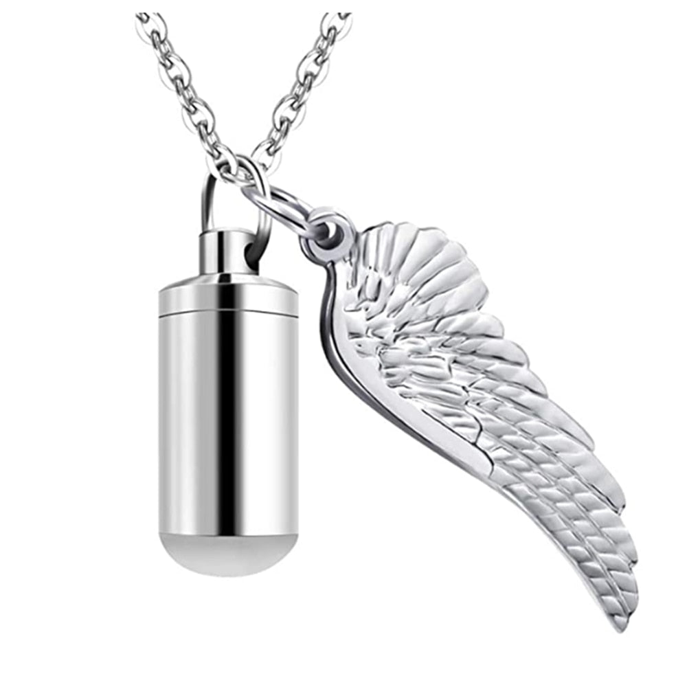 Collier cylindrique, pendentif avec aile d'ange cendre - Urne Cinéraire Lambert