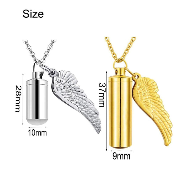 Collier cylindrique, pendentif avec aile d'ange cendre - Urne Cinéraire Lambert