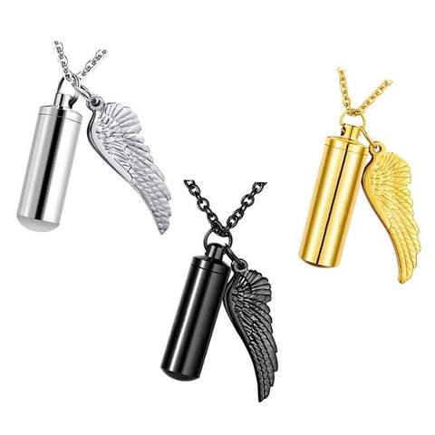 Collier cylindrique, pendentif avec aile d'ange cendre - Urne Cinéraire Lambert