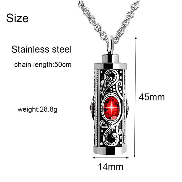 Bijoux reliquaire en cristal et acier inoxydable, pendentif en forme de cylindre, pierre de naissance cendre - Urne Cinéraire Lambert