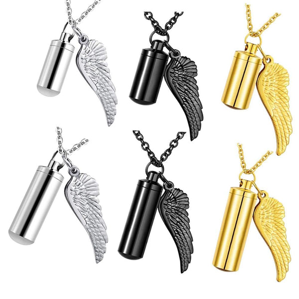 Collier cylindrique, pendentif avec aile d'ange cendre - Urne Cinéraire Lambert