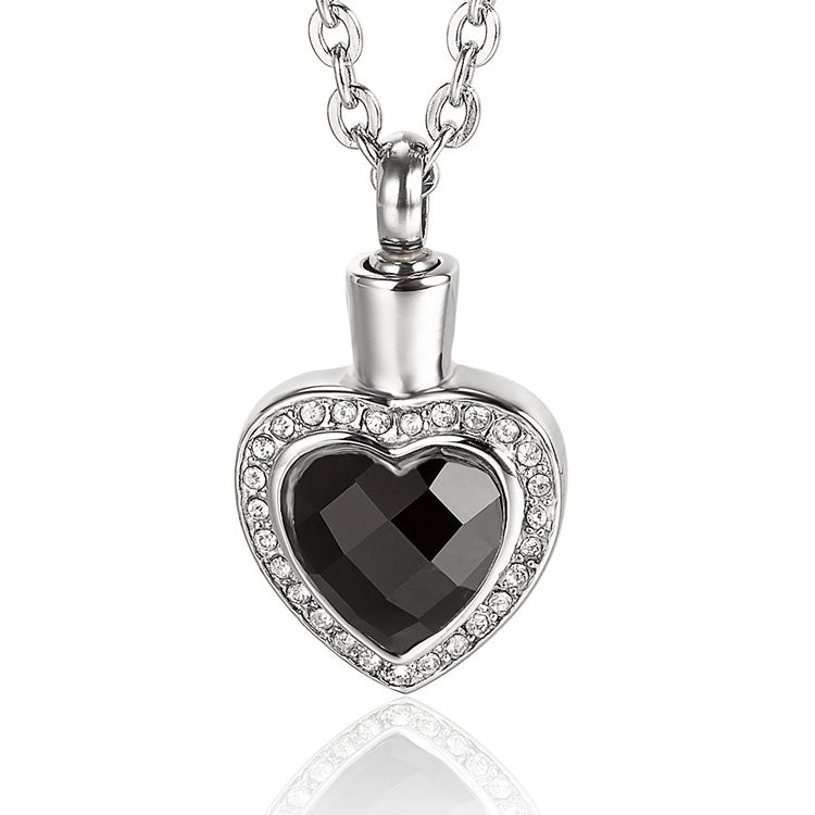 Pendentif Coeur noir avec zircon cendre - Urne Cinéraire Lambert